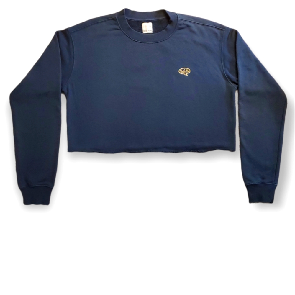 Atalier Notify | Medium Cropped Notify Me Navy Long Sleeve Embroidered Top